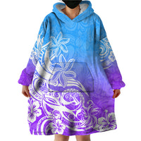 Polynesian Sunset Plumeria Wearable Blanket Hoodie Pacific Island Tribal Blue Style - Wonder Print Shop