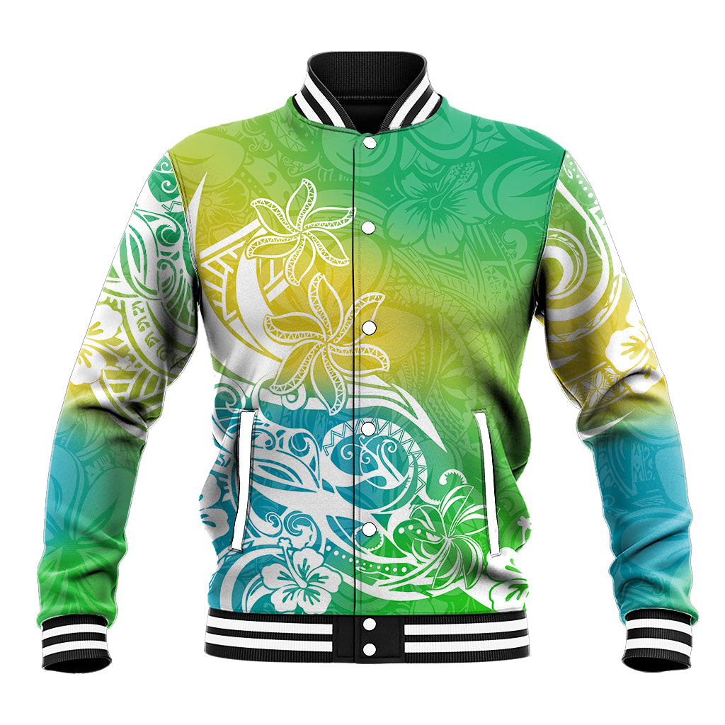 Polynesian Sunset Plumeria Baseball Jacket Pacific Island Tribal Green Style LT9 - Wonder Print Shop