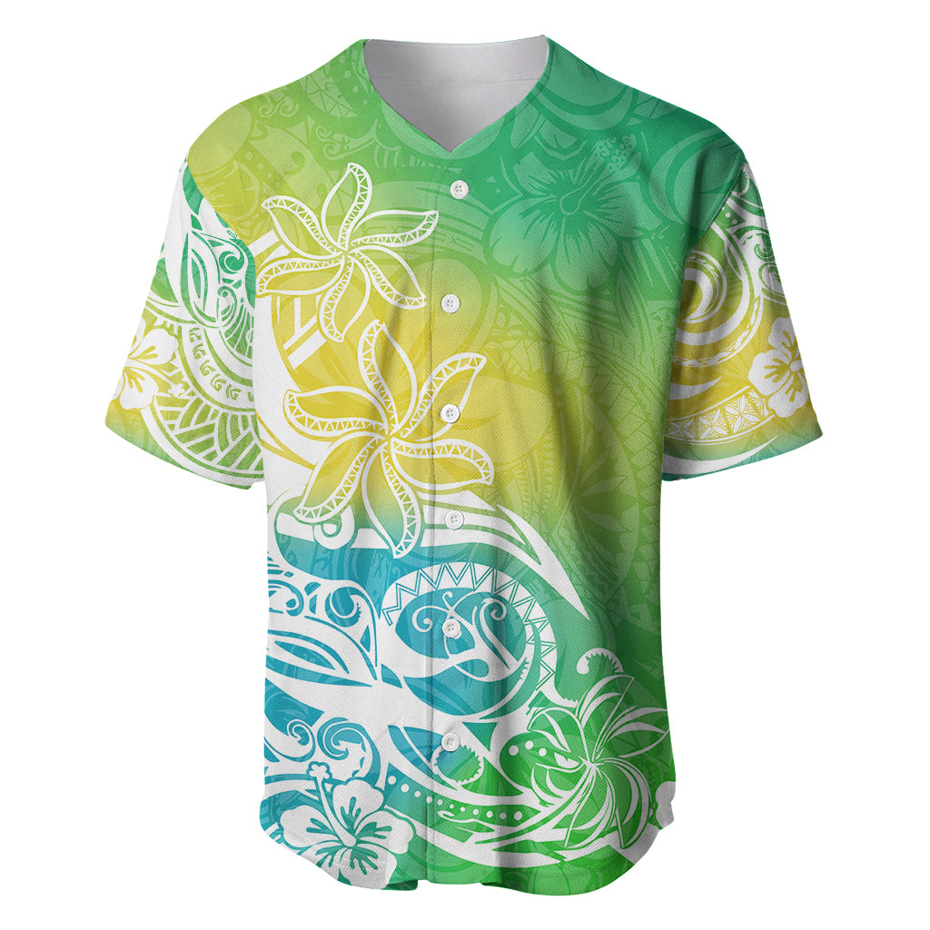 Polynesian Sunset Plumeria Baseball Jersey Pacific Island Tribal Green Style LT9 - Wonder Print Shop