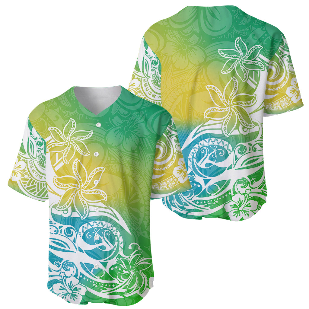 Polynesian Sunset Plumeria Baseball Jersey Pacific Island Tribal Green Style LT9 - Wonder Print Shop