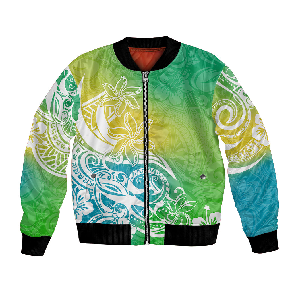 Polynesian Sunset Plumeria Bomber Jacket Pacific Island Tribal Green Style LT9 - Wonder Print Shop