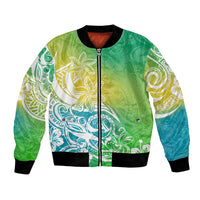 Polynesian Sunset Plumeria Bomber Jacket Pacific Island Tribal Green Style LT9 - Wonder Print Shop
