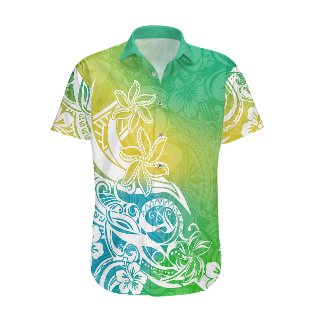 Polynesian Sunset Plumeria Hawaiian Shirt Pacific Island Tribal Green Style - Wonder Print Shop
