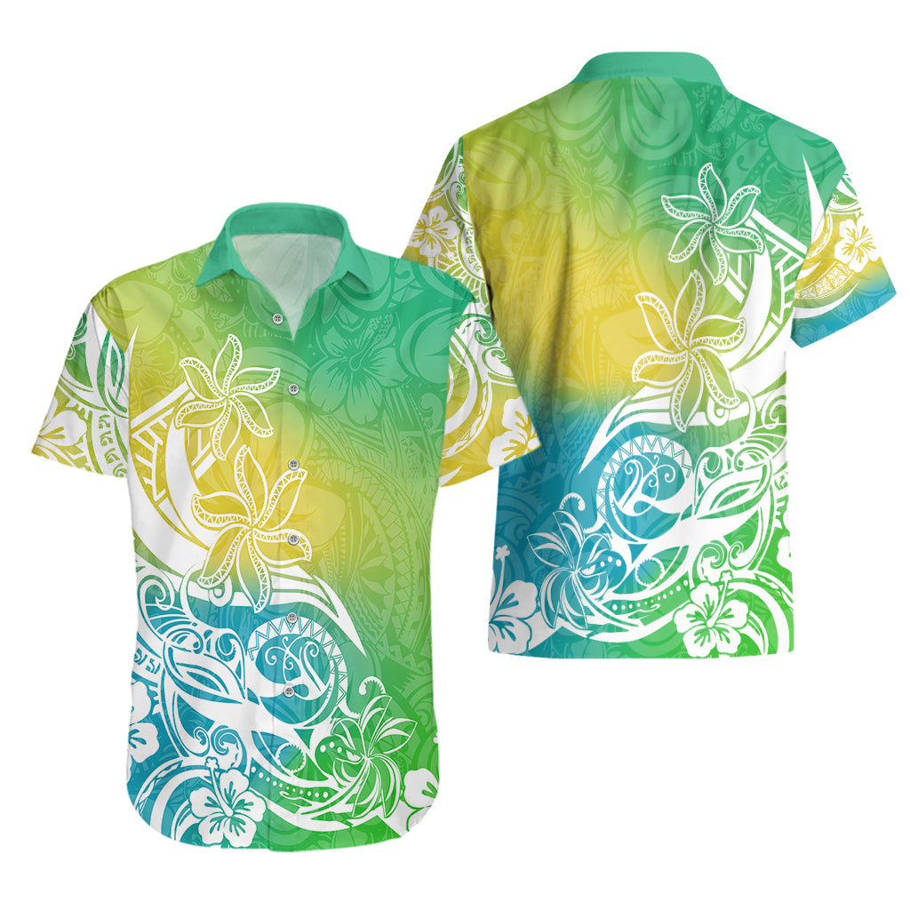 Polynesian Sunset Plumeria Hawaiian Shirt Pacific Island Tribal Green Style - Wonder Print Shop
