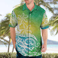 Polynesian Sunset Plumeria Hawaiian Shirt Pacific Island Tribal Green Style - Wonder Print Shop
