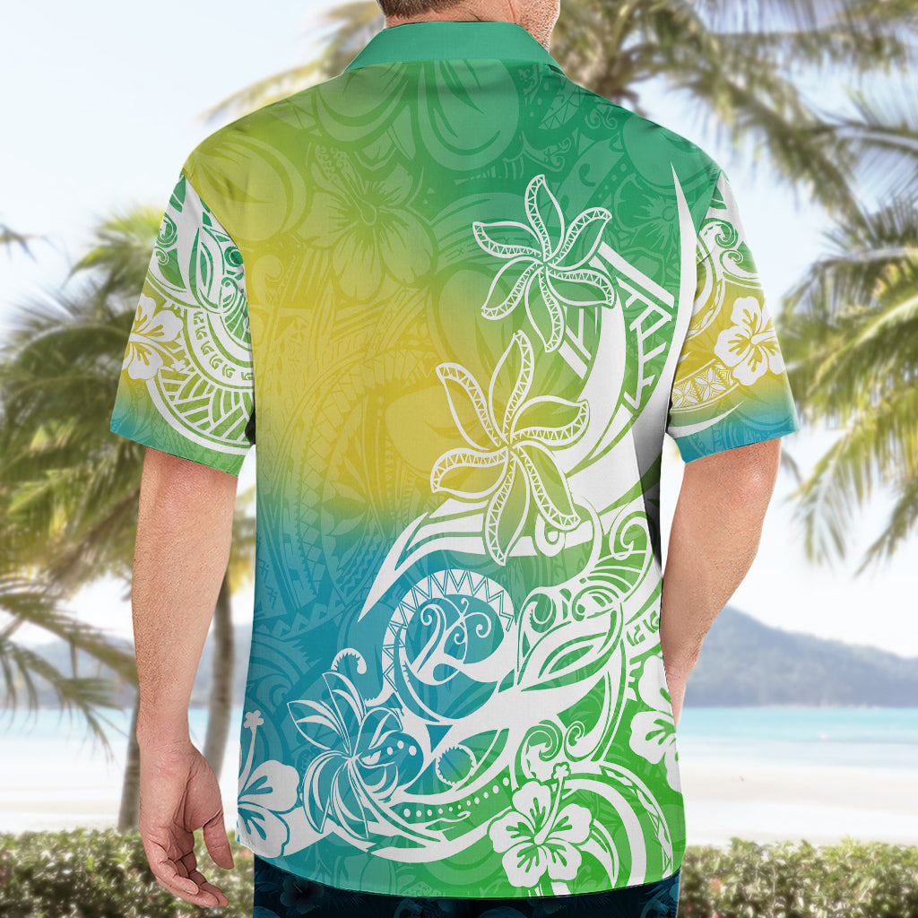 Polynesian Sunset Plumeria Hawaiian Shirt Pacific Island Tribal Green Style - Wonder Print Shop