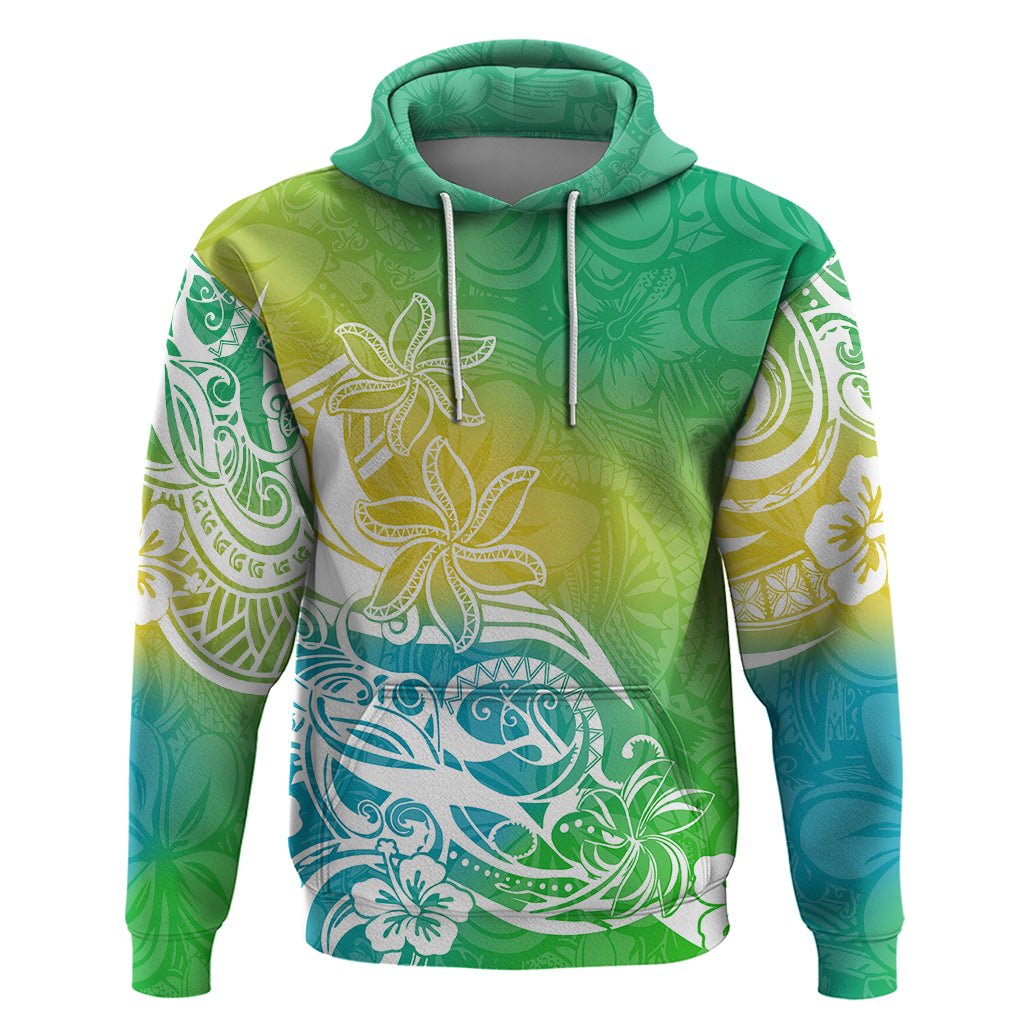 Polynesian Sunset Plumeria Hoodie Pacific Island Tribal Green Style - Wonder Print Shop