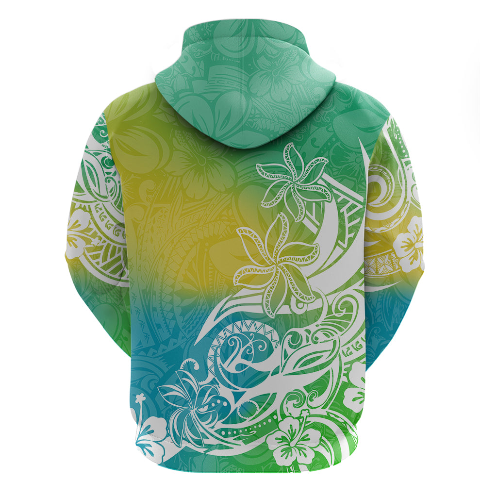Polynesian Sunset Plumeria Hoodie Pacific Island Tribal Green Style - Wonder Print Shop