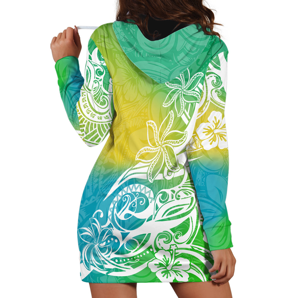 Polynesian Sunset Plumeria Hoodie Dress Pacific Island Tribal Green Style - Wonder Print Shop