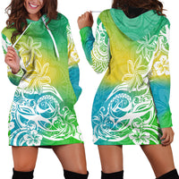 Polynesian Sunset Plumeria Hoodie Dress Pacific Island Tribal Green Style - Wonder Print Shop