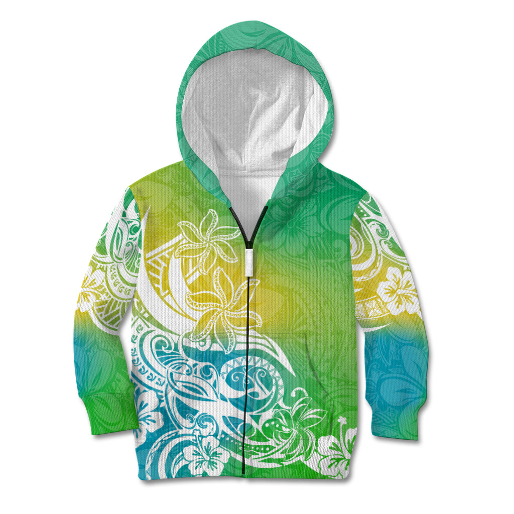 Polynesian Sunset Plumeria Kid Hoodie Pacific Island Tribal Green Style - Wonder Print Shop