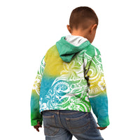 Polynesian Sunset Plumeria Kid Hoodie Pacific Island Tribal Green Style - Wonder Print Shop