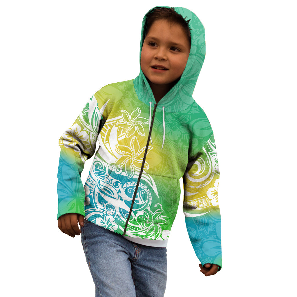 Polynesian Sunset Plumeria Kid Hoodie Pacific Island Tribal Green Style - Wonder Print Shop