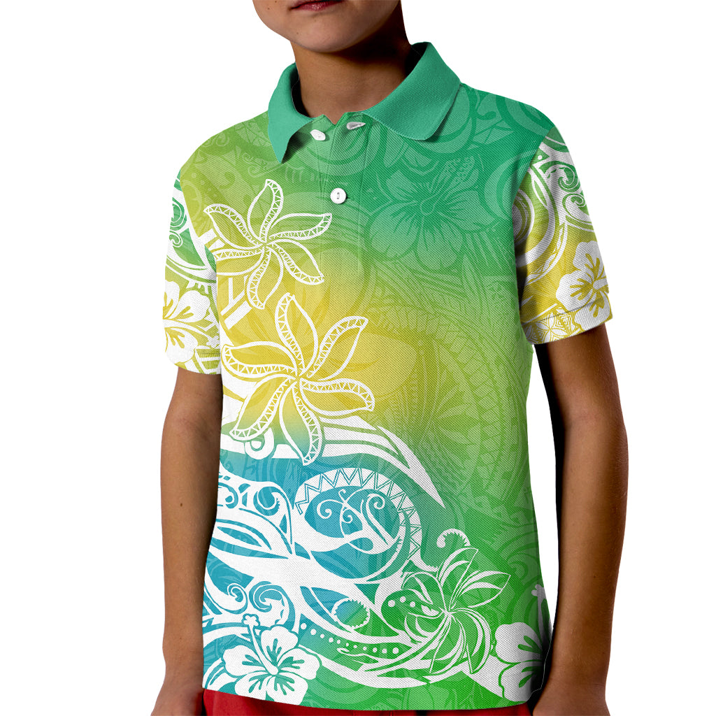 Polynesian Sunset Plumeria Kid Polo Shirt Pacific Island Tribal Green Style - Wonder Print Shop