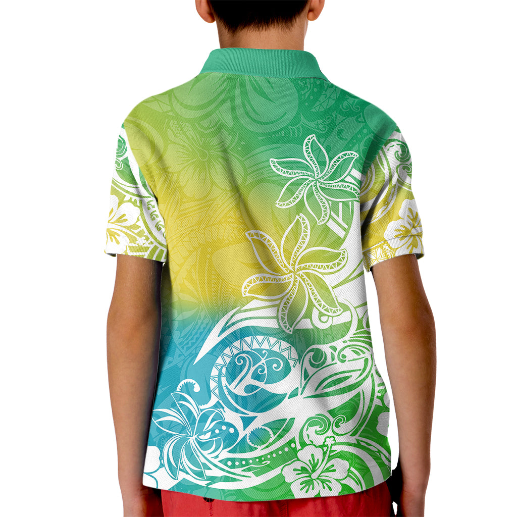 Polynesian Sunset Plumeria Kid Polo Shirt Pacific Island Tribal Green Style - Wonder Print Shop