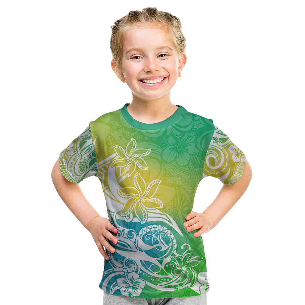 Polynesian Sunset Plumeria Kid T Shirt Pacific Island Tribal Green Style - Wonder Print Shop