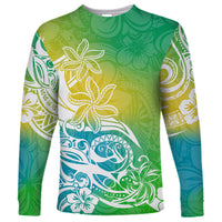 Polynesian Sunset Plumeria Long Sleeve Shirt Pacific Island Tribal Green Style - Wonder Print Shop