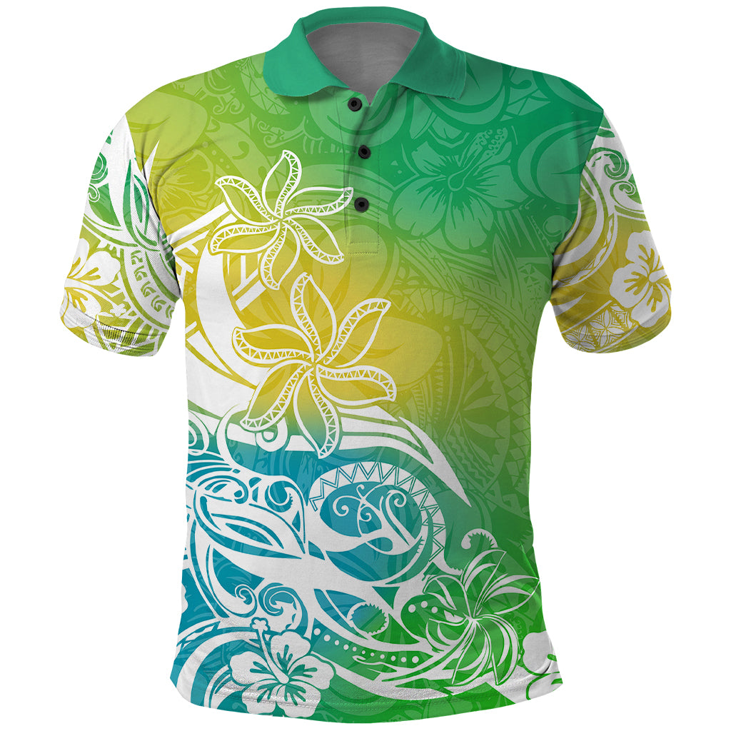Polynesian Sunset Plumeria Polo Shirt Pacific Island Tribal Green Style - Wonder Print Shop