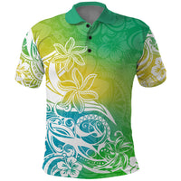 Polynesian Sunset Plumeria Polo Shirt Pacific Island Tribal Green Style - Wonder Print Shop