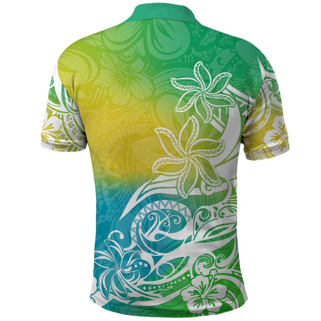 Polynesian Sunset Plumeria Polo Shirt Pacific Island Tribal Green Style - Wonder Print Shop