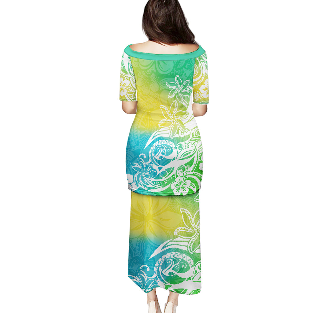 Polynesian Sunset Plumeria Puletasi Pacific Island Tribal Green Style - Wonder Print Shop