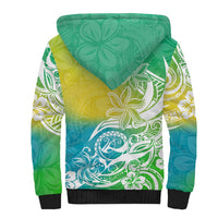 Polynesian Sunset Plumeria Sherpa Hoodie Pacific Island Tribal Green Style - Wonder Print Shop