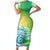 Polynesian Sunset Plumeria Short Sleeve Bodycon Dress Pacific Island Tribal Green Style - Wonder Print Shop