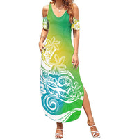 Polynesian Sunset Plumeria Summer Maxi Dress Pacific Island Tribal Green Style - Wonder Print Shop