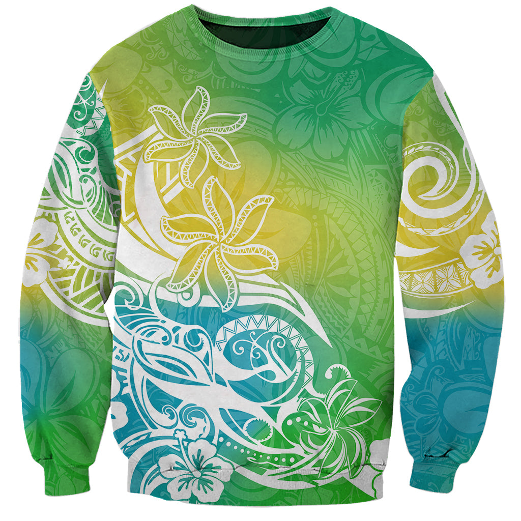Polynesian Sunset Plumeria Sweatshirt Pacific Island Tribal Green Style - Wonder Print Shop