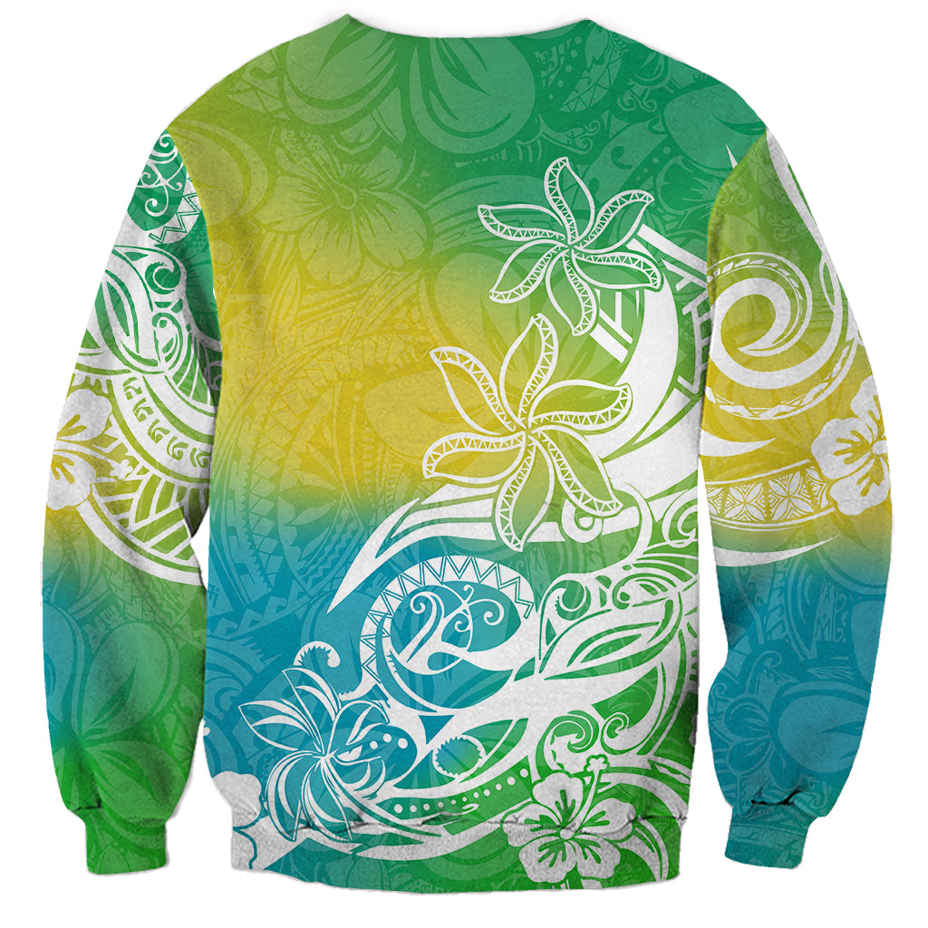 Polynesian Sunset Plumeria Sweatshirt Pacific Island Tribal Green Style - Wonder Print Shop