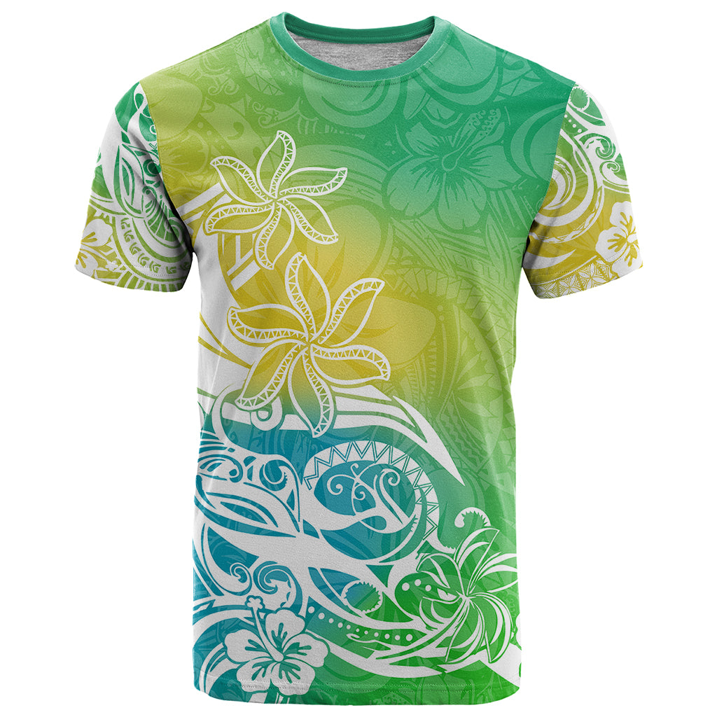 Polynesian Sunset Plumeria T Shirt Pacific Island Tribal Green Style - Wonder Print Shop