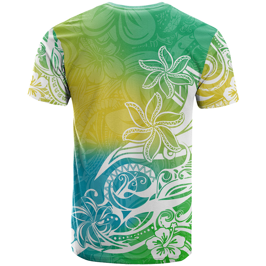 Polynesian Sunset Plumeria T Shirt Pacific Island Tribal Green Style - Wonder Print Shop