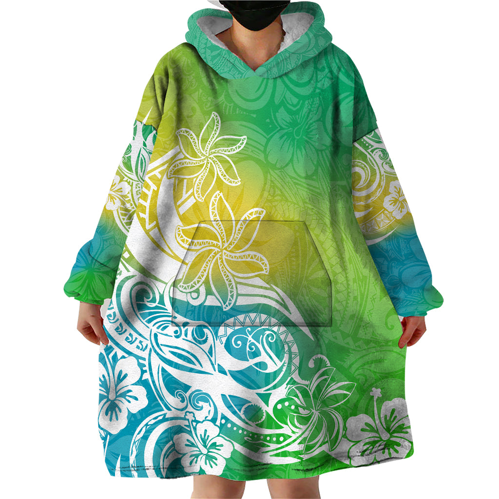 Polynesian Sunset Plumeria Wearable Blanket Hoodie Pacific Island Tribal Green Style - Wonder Print Shop