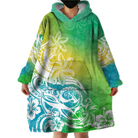 Polynesian Sunset Plumeria Wearable Blanket Hoodie Pacific Island Tribal Green Style - Wonder Print Shop