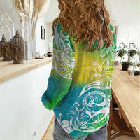 Polynesian Sunset Plumeria Women Casual Shirt Pacific Island Tribal Green Style - Wonder Print Shop