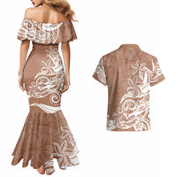 Polynesian Sunset Plumeria Couples Matching Mermaid Dress and Hawaiian Shirt Pacific Island Tribal Nude Style LT9 - Wonder Print Shop