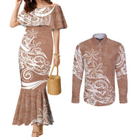 polynesian-sunset-plumeria-couples-matching-mermaid-dress-and-long-sleeve-button-shirts-pacific-island-tribal-nude-style