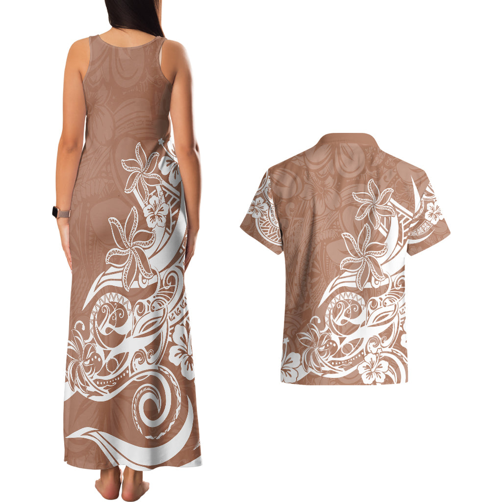 Polynesian Sunset Plumeria Couples Matching Tank Maxi Dress and Hawaiian Shirt Pacific Island Tribal Nude Style LT9 - Wonder Print Shop