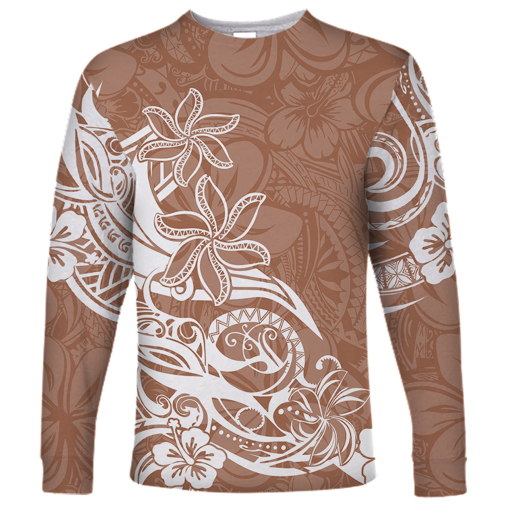 Polynesian Sunset Plumeria Long Sleeve Shirt Pacific Island Tribal Nude Style - Wonder Print Shop