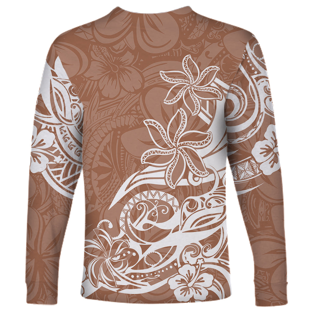 Polynesian Sunset Plumeria Long Sleeve Shirt Pacific Island Tribal Nude Style - Wonder Print Shop