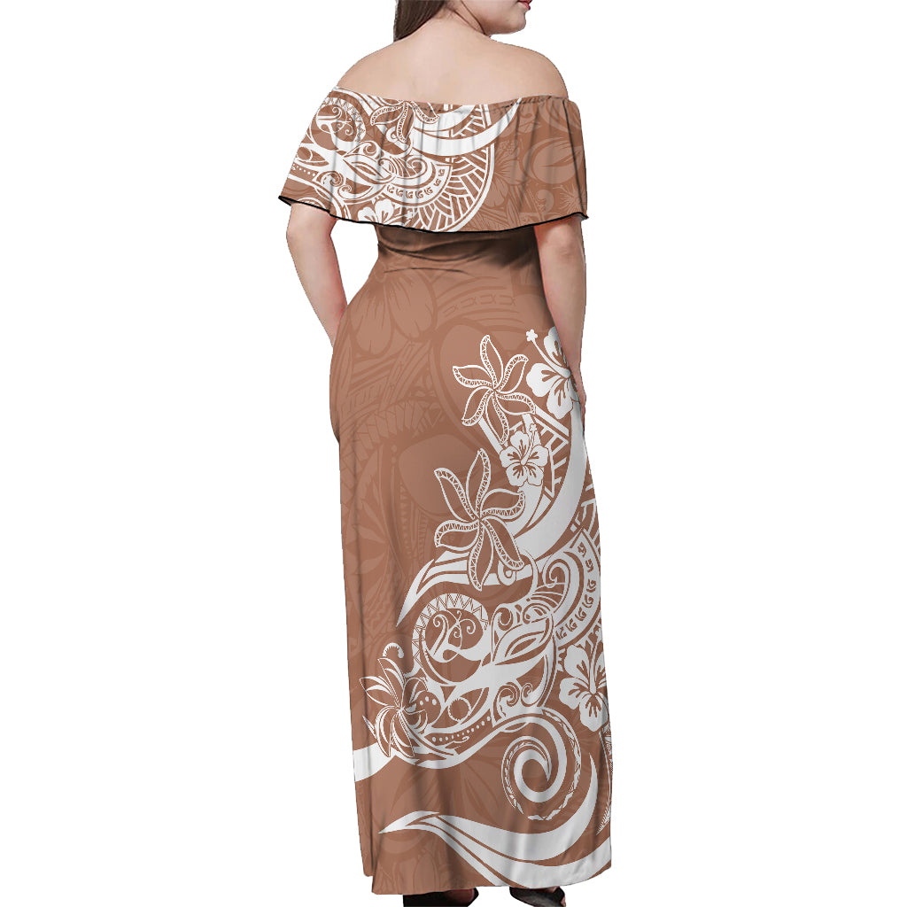Polynesian Sunset Plumeria Off Shoulder Maxi Dress Pacific Island Tribal Nude Style - Wonder Print Shop