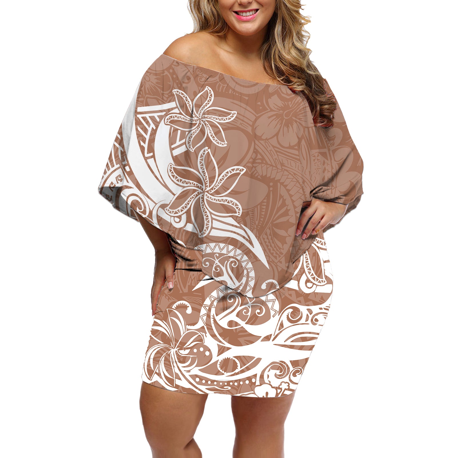 Polynesian Sunset Plumeria Off Shoulder Short Dress Pacific Island Tribal Nude Style - Wonder Print Shop