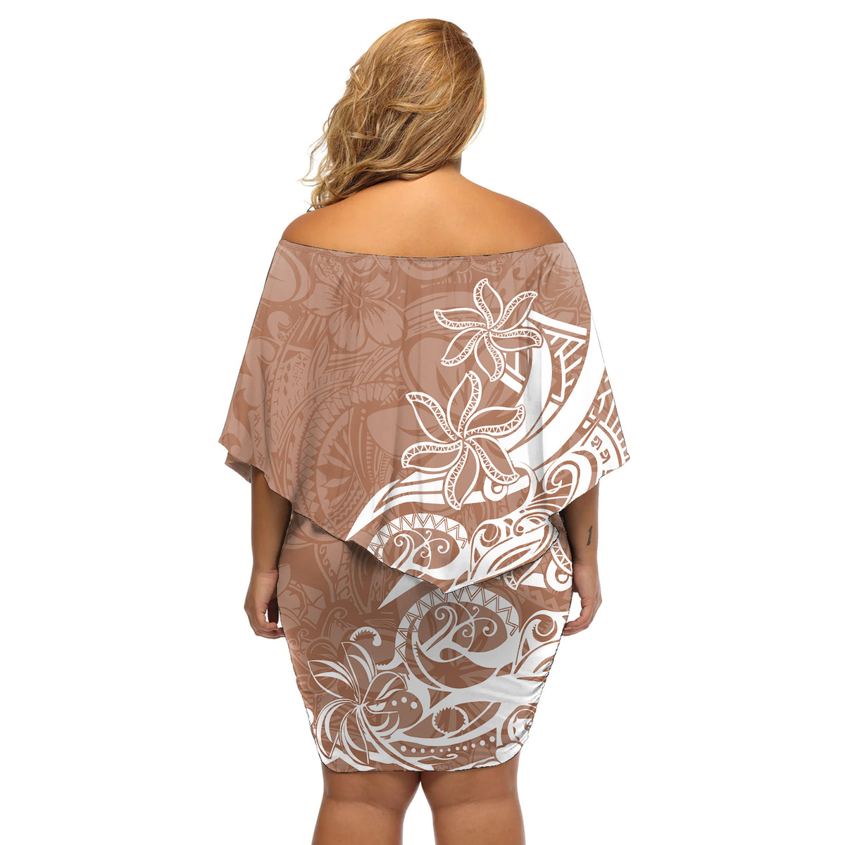 Polynesian Sunset Plumeria Off Shoulder Short Dress Pacific Island Tribal Nude Style - Wonder Print Shop