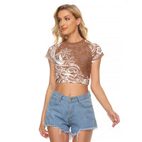 Polynesian Sunset Plumeria Raglan Cropped T Shirt Pacific Island Tribal Nude Style - Wonder Print Shop