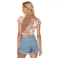 Polynesian Sunset Plumeria Raglan Cropped T Shirt Pacific Island Tribal Nude Style - Wonder Print Shop