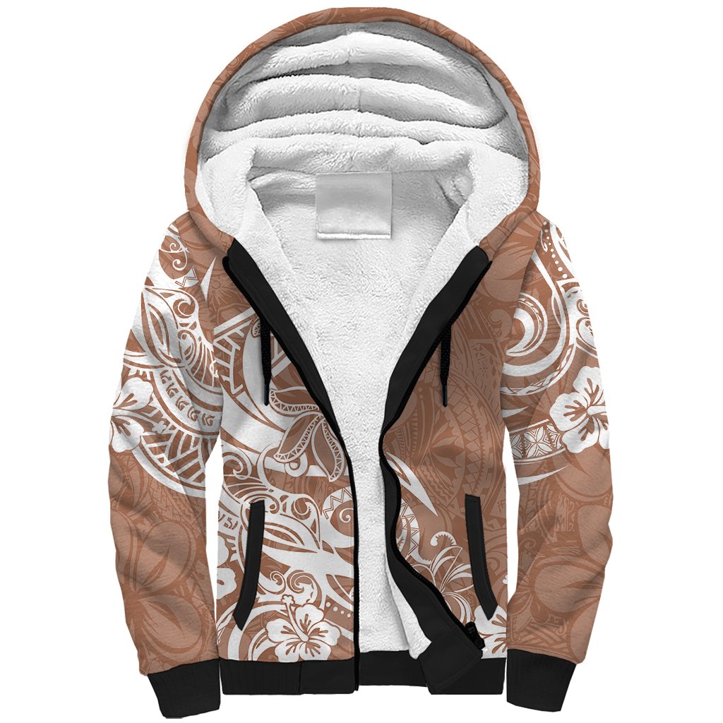 Polynesian Sunset Plumeria Sherpa Hoodie Pacific Island Tribal Nude Style - Wonder Print Shop