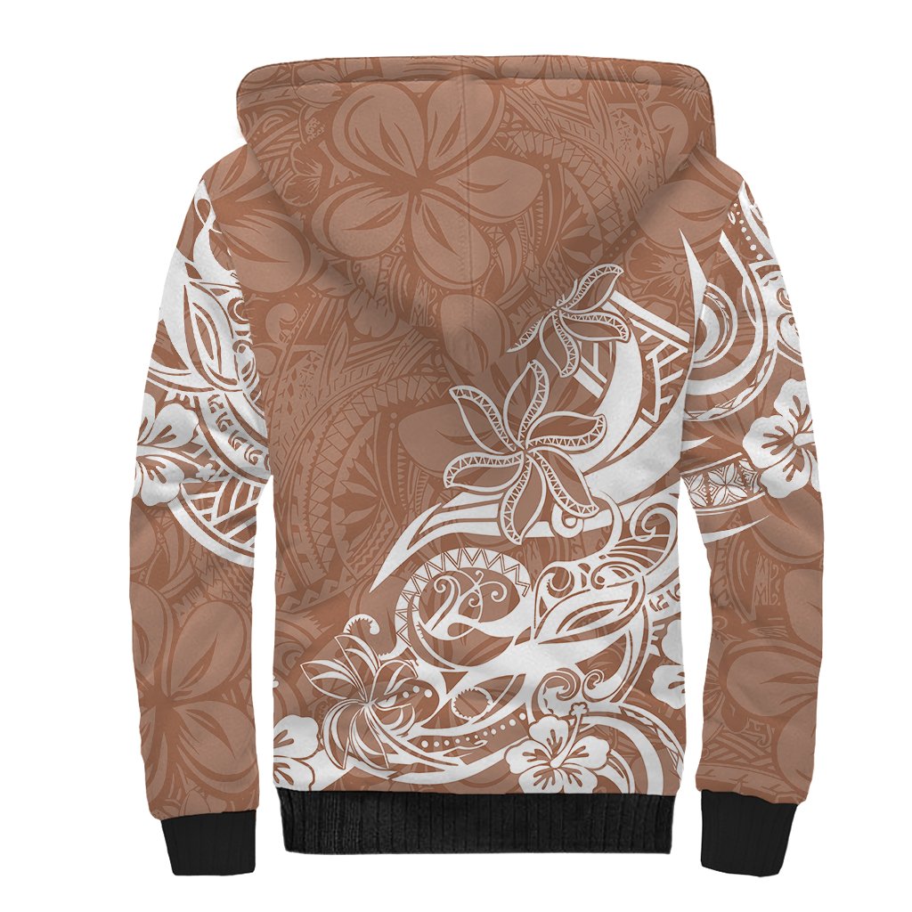 Polynesian Sunset Plumeria Sherpa Hoodie Pacific Island Tribal Nude Style - Wonder Print Shop
