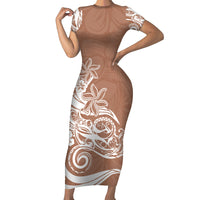 Polynesian Sunset Plumeria Short Sleeve Bodycon Dress Pacific Island Tribal Nude Style - Wonder Print Shop