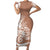 Polynesian Sunset Plumeria Short Sleeve Bodycon Dress Pacific Island Tribal Nude Style - Wonder Print Shop
