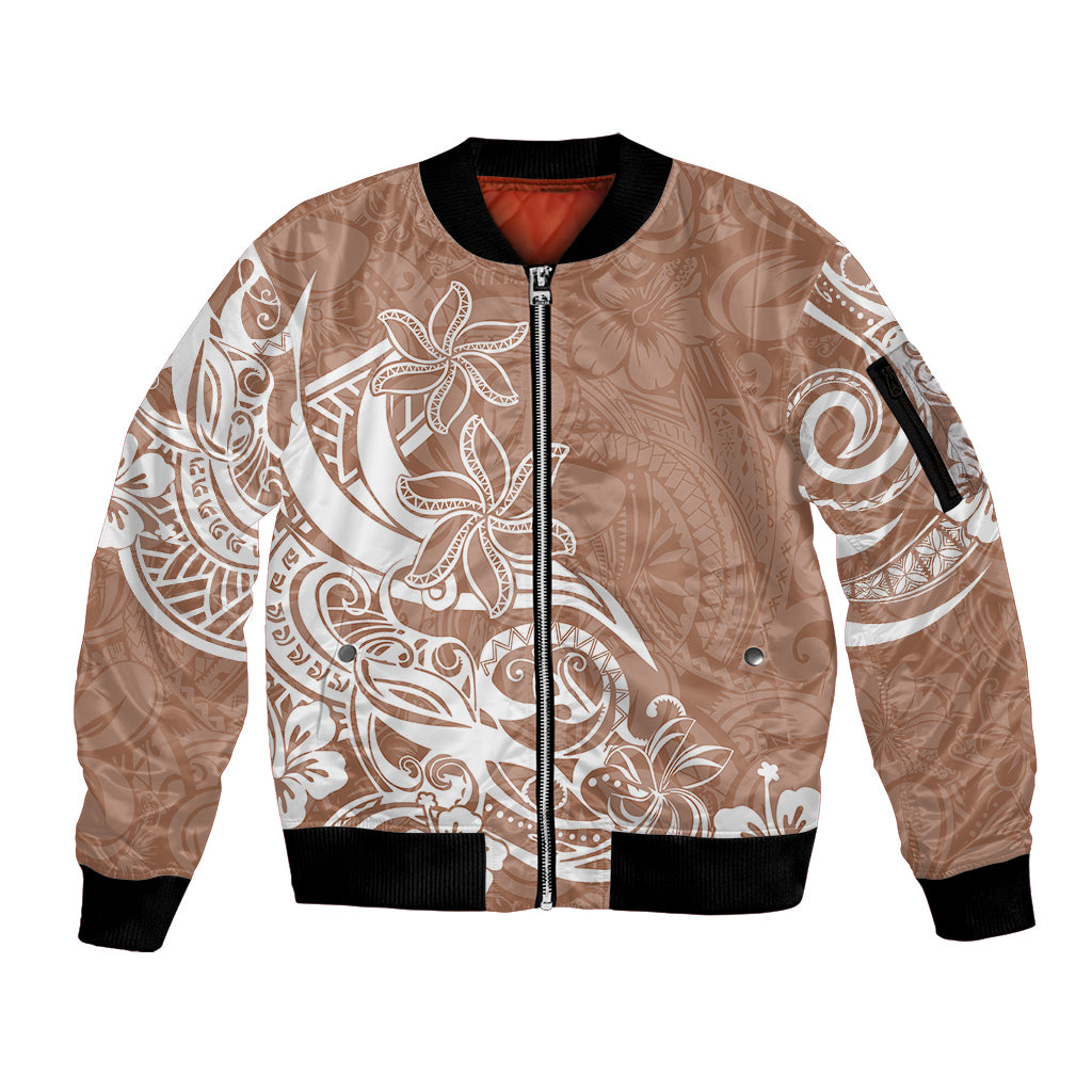 Polynesian Sunset Plumeria Sleeve Zip Bomber Jacket Pacific Island Tribal Nude Style - Wonder Print Shop